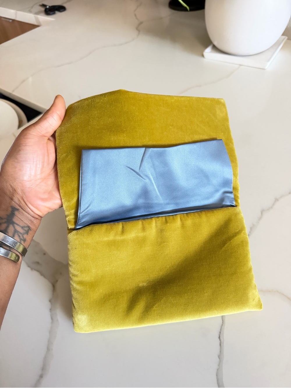 Gucci Mustard Yellow Velvet Mini Bag with Light Blue Flap - Picture 5 of 6